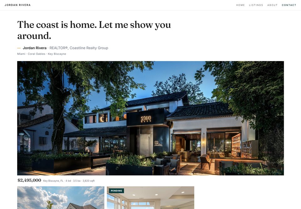 Gallery real estate agent website template — homepage