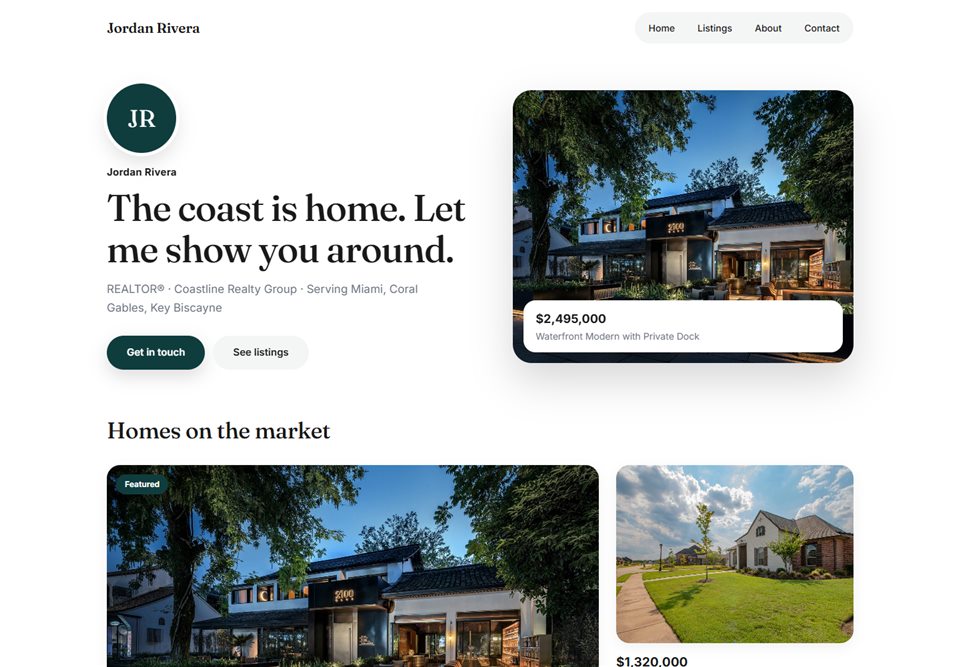 Harbor real estate agent website template — homepage